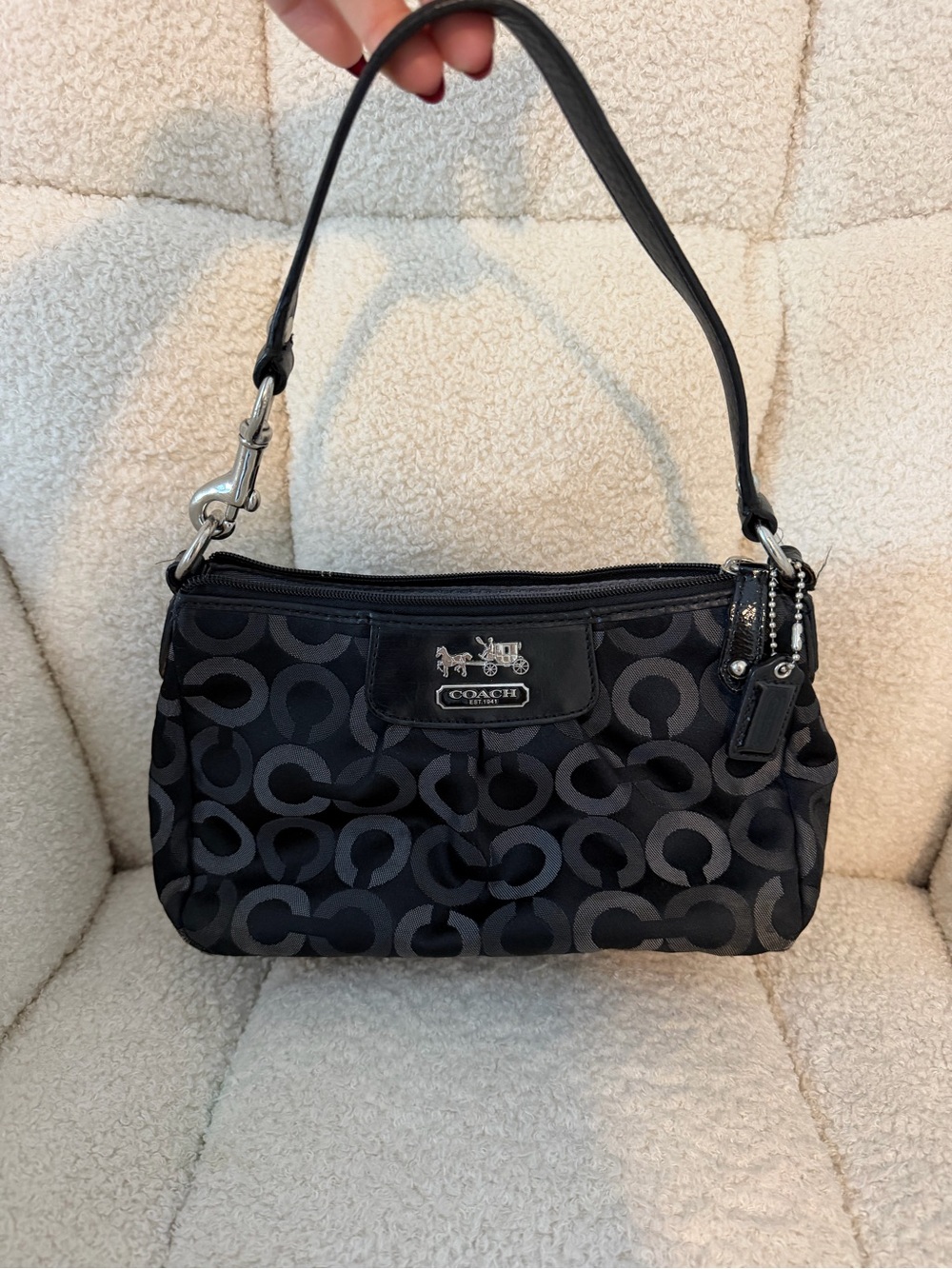Coach Black Signature C Pattern Shoulder Bag with Silver Hardware